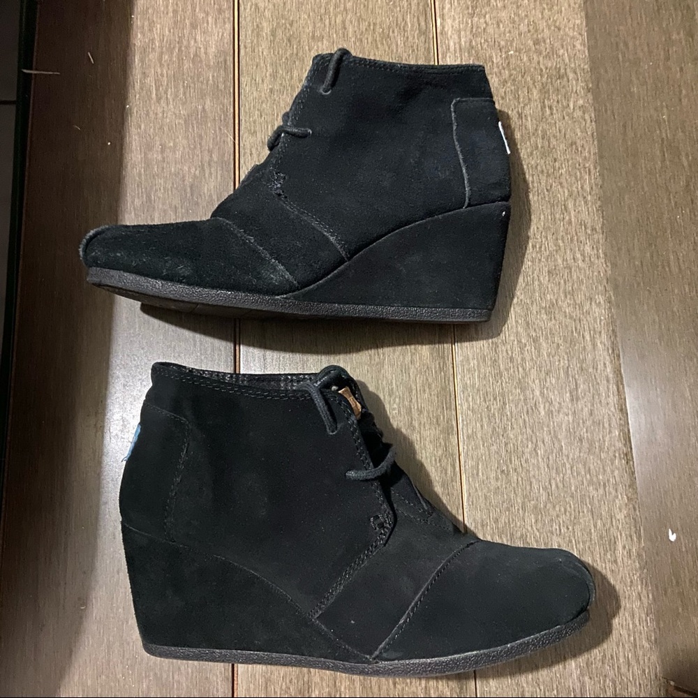 Toms Dessert Suede Leather Wedge Boots Booties Black 300513 Size 8